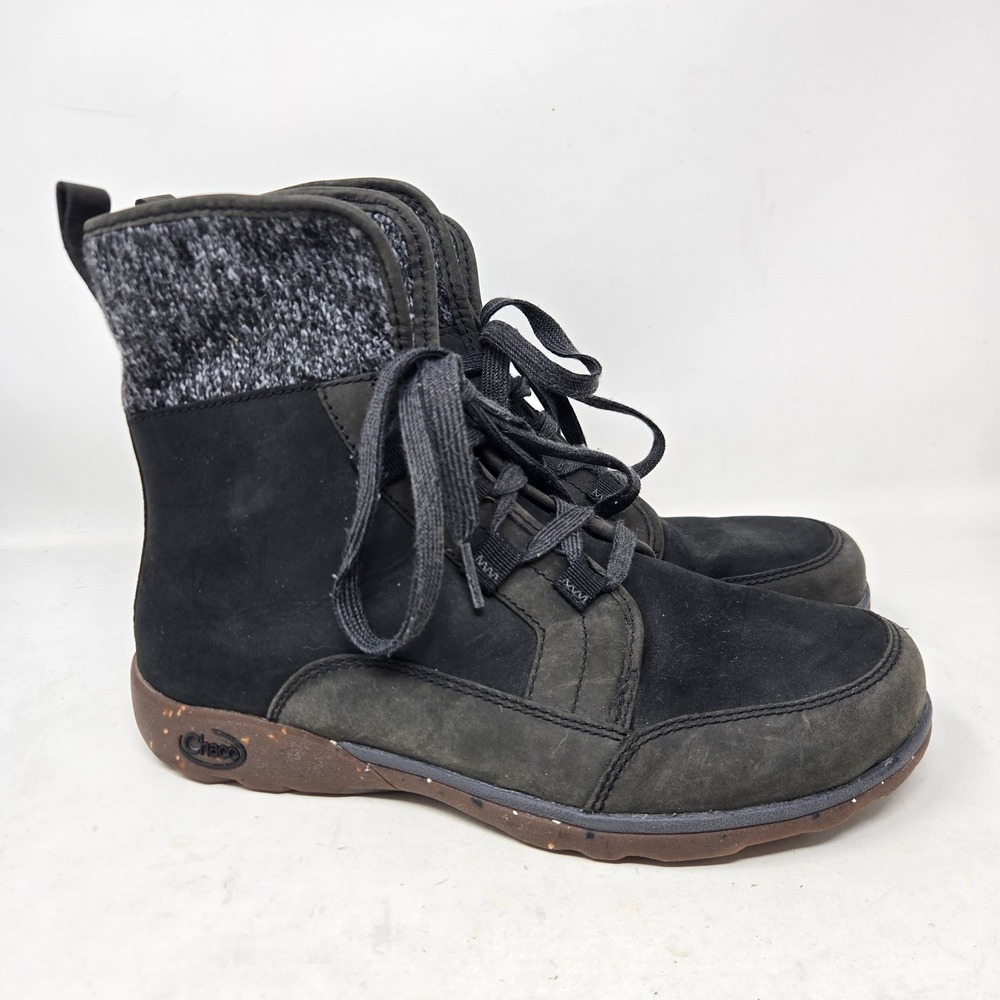 Chaco Barbary Black Leather Suede Wool Blend Lace Up Boots Womens 8.5 JCH199800